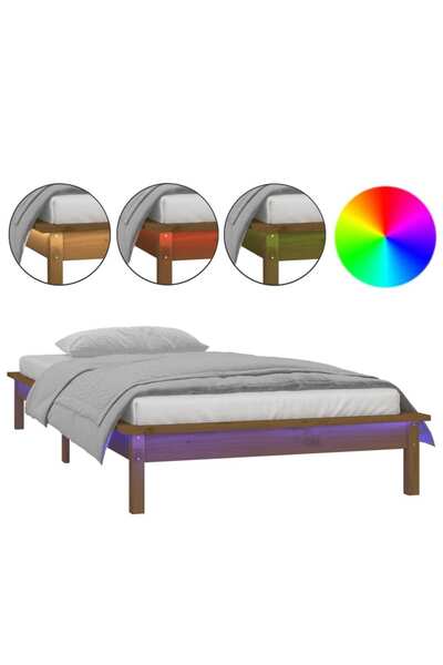 vidaxl Cadru de pat cu LED, maro miere, 100x200 cm, lemn masiv