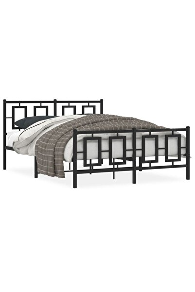 vidaxl Cadru pat metalic cu tăblie de cap/picioare, negru, 135x190 cm