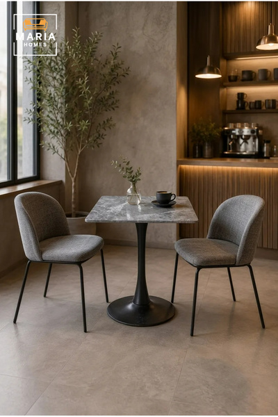 MARIA HOMES Modern Square Marble Dining Table with Black Pedestal Base for Ca...