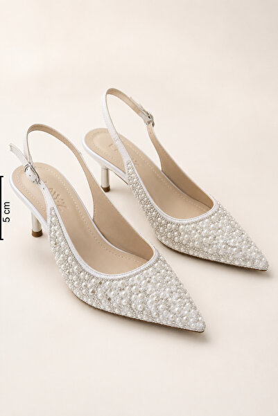 Women Lay-z Women's White Pearl Bridal Shoes 5 cm Heel Comfortable Full Fit.