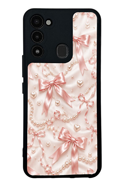 Spoyi Tecno Spark 8C Blush Pearl Bow Tasarımlı Glossy Telefon Kılıfı