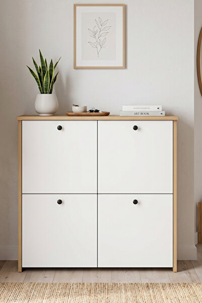 Skandi homeworks Cube Slim Ayakkabılık Dolabı 4 Kapaklı İnce Tasarım Antre Do...