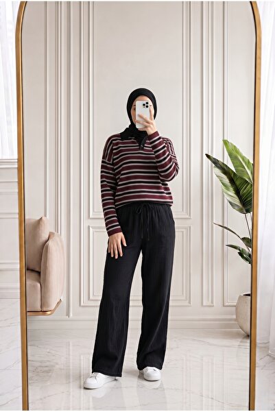 MİHRA STORE Aybanu Muslin Trousers-Mt523 Black