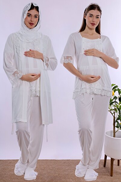 ByLohusa Effortt - Cream Colored Maternity Nursing Pajama Set with Comfortabl...