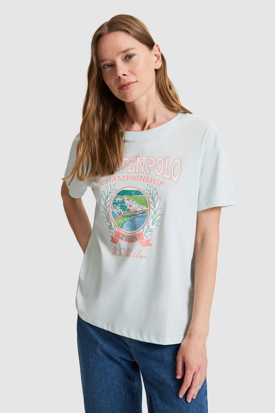 U.S. Polo Assn. Women's Aqua Green Crew Neck T-Shirt 50325910-Vr083