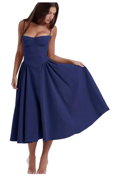 DANSHUANGHAO Rochie De Vara, Cu Buzunare Si Corset, Croiala A-Line, Bretele R...