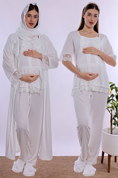 ByLohusa Effortt Maternity Pajama Set with Hijab, Soft Textured Cotton Long R...