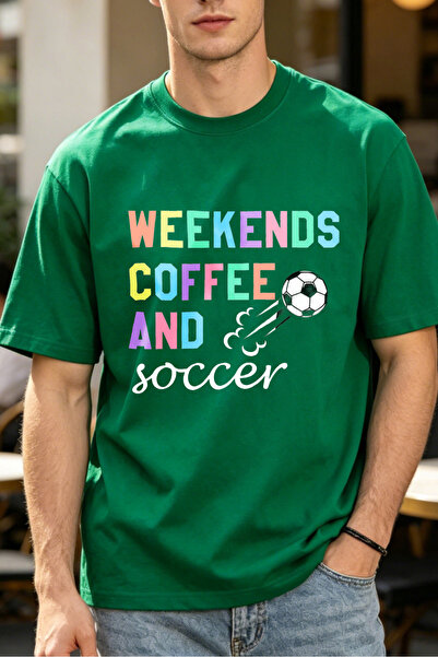 Fleck Casual Style T Shirts For Men Colorful Text Weekends Coffee And Soccer ...