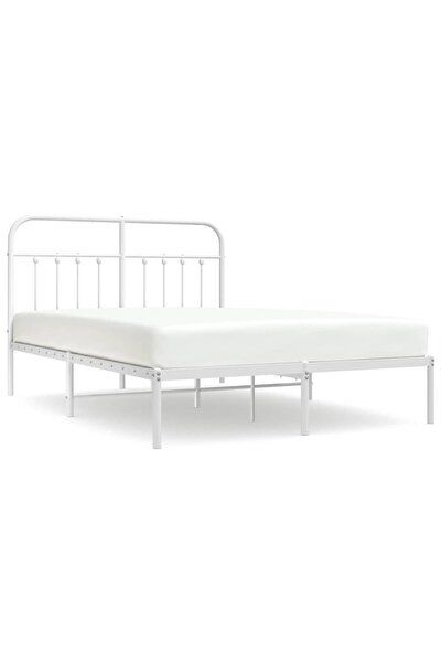 vidaxl Cadru de pat metalic cu tăblie, alb, 135x190 cm