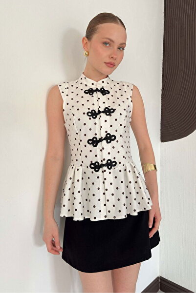 Cistern İstanbul Women's Chinese Buttoned Polka Dot Blouse