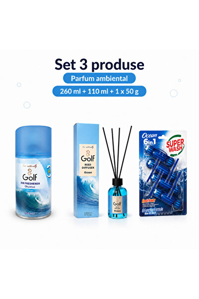 Golf Set 3 Produse pentru Casa si Baie, Spray Ocean 260 ml, Reed Ocean 110 ml...