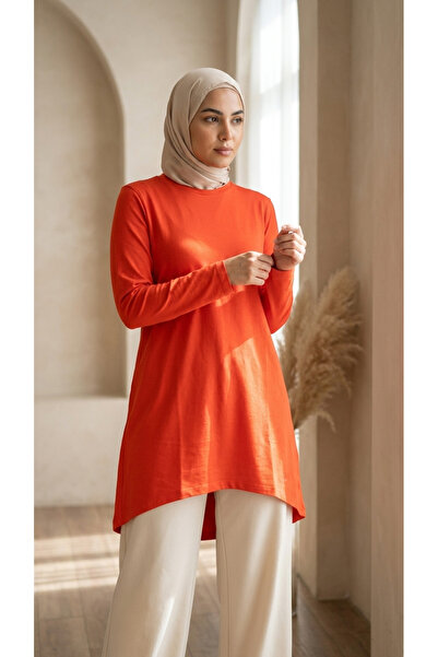 Plistre 2305_Women's Crew Neck Long Sleeve Single Jersey Tunic 100% Cotton