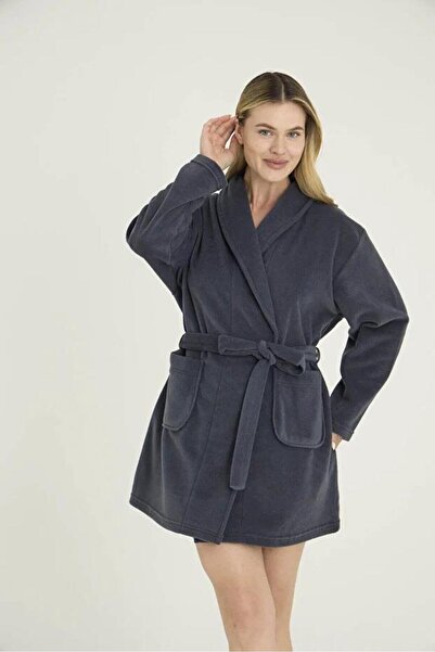 KLY PİJAMA Kly 280 Women's Smoked Fleece Dressing Gown with Tied Belt and Poc...