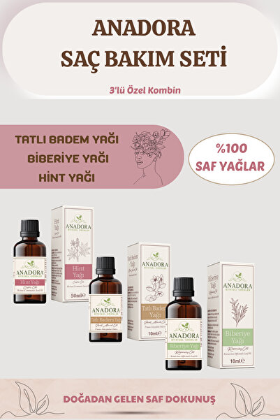 anadora Saç Bakım Seti %100 Saf Hint Yağı 50 ml + Biberiye Yağı 10 ml + Tatlı...
