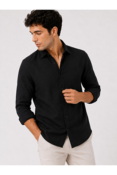 RAFF MAĞAZA Men's Cotton Shirt 60% Cotton 40% Linen Fabric