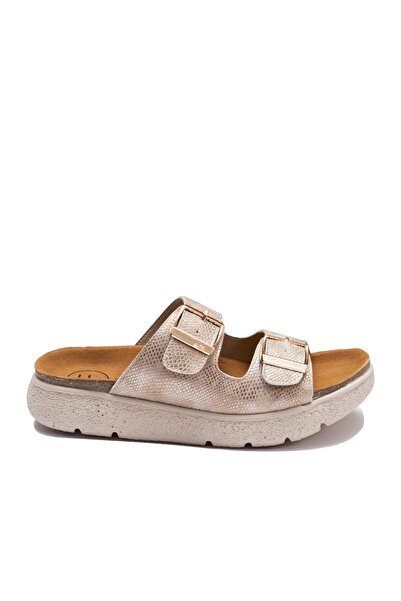 UrbanShoes Saboți damă din piele naturală - 3607 Auriu Box Croco