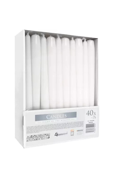 BISPOL Set de 40 de lumânări albe conice, 24,5 cm