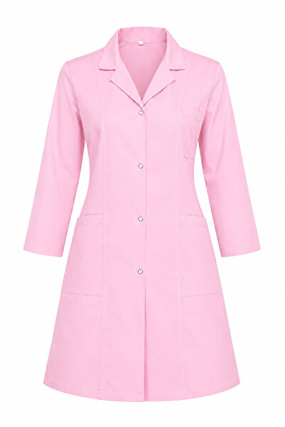 LOOKMT MODA Pink Women's Long Sleeve Snap Fastener Doctor's Coat