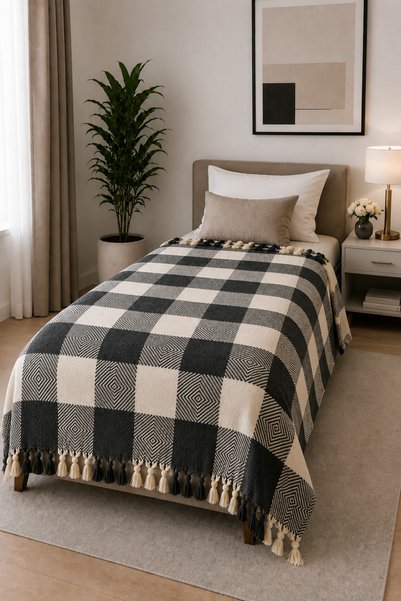 XVA Viona Single Pike |   Tasseled |   Bedspread |   Square Patterned |   170X210 cm