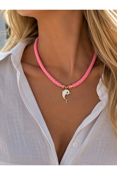 Miliva Dolphin Fish Pink Fimo Necklace |   Summer Fimo Beaded Necklace |   Wo...