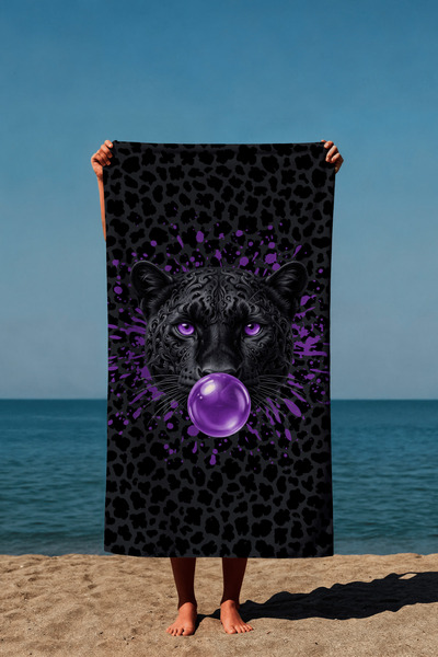 Luvis Store Bubble Panther Black Panther Patterned Printed Beach Towel