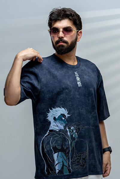 saneafn Navy T-shirt with Gojo Satoru character design