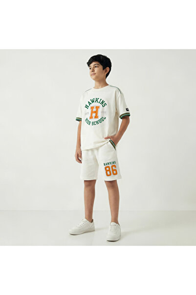 Netflix Crew Neck Short Sleeve T-shirt and Shorts Set with Stranger Things Print