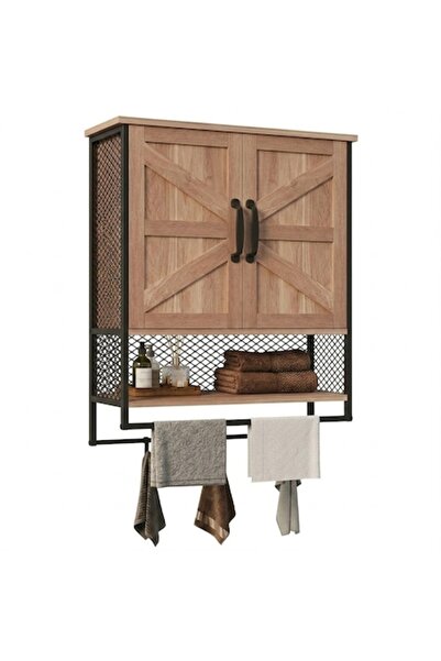 Muvu Dulap de baie rustic tip loft, suspendat, cu cuier, maro deschis