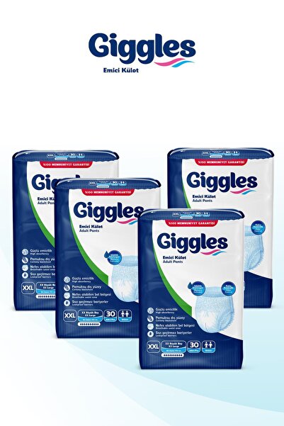giggles Yetişkin Emici Külot Bez XXLarge Bel Ölçüsü 170+cm Islaklık Göstergeli 30'lu 4 Paket 120 Ade