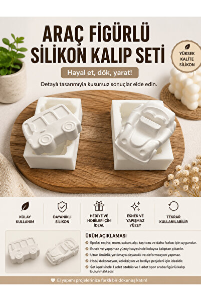 HobiCraft Market Minibüs ve Spor Araba Silikon Kalıp Seti – Epoksi, Mum, Sabu...