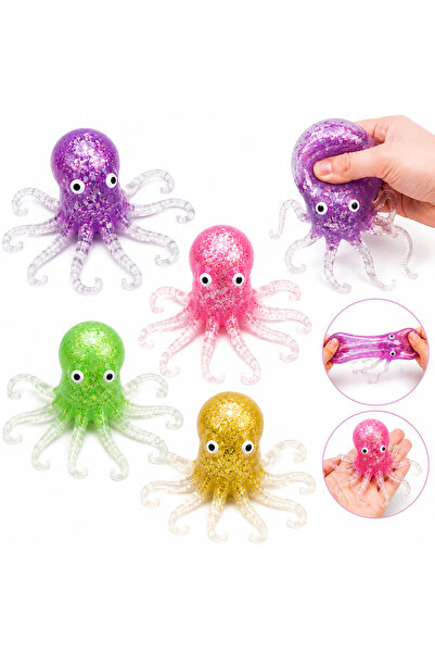 SHOP LIKE A PRO Sepie Squishy cu Sclipici, Jucarie Antistres Elastica, Tentac...
