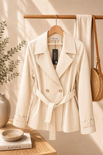 Raneel Kazançlı Alışveriş Women's Double-Breasted Collar Belted Waist Trench ...