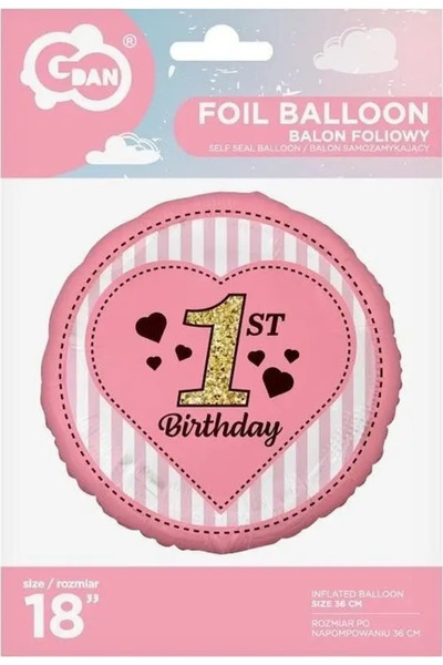 Godan Folie cu baloane 18" 1'st Birthday, roz