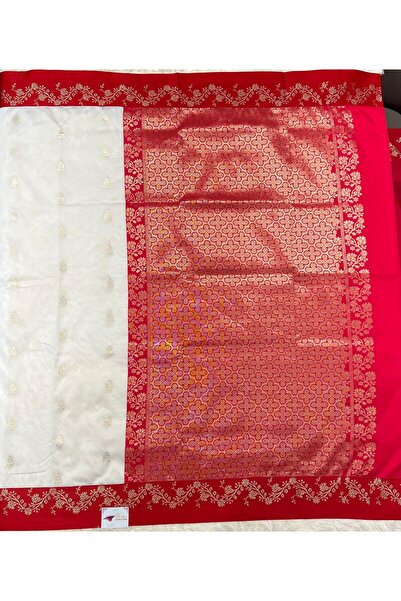 Silk Nagri Women Semi Silk Traditional Bengali Lal Par Kanjivaram Saree with ...