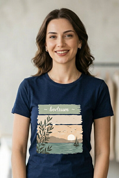 Baran Işık Bodrum Sunset and Olive Branch Themed Pastel T-Shirt