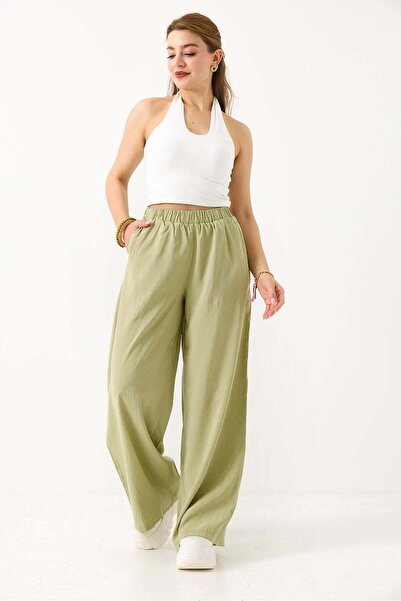 Raneel Kazançlı Alışveriş Women's Stone Detailed Loose Fit Linen Look Trouser...