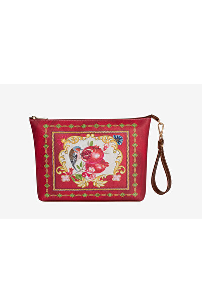 CHIARA ALESSI Bird Red Faux Leather Clutch & Portfolio Bag 30X21 cm