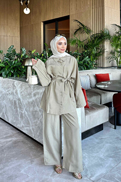 İmajButik Mink Belted Shirt and Trousers Modal Suit