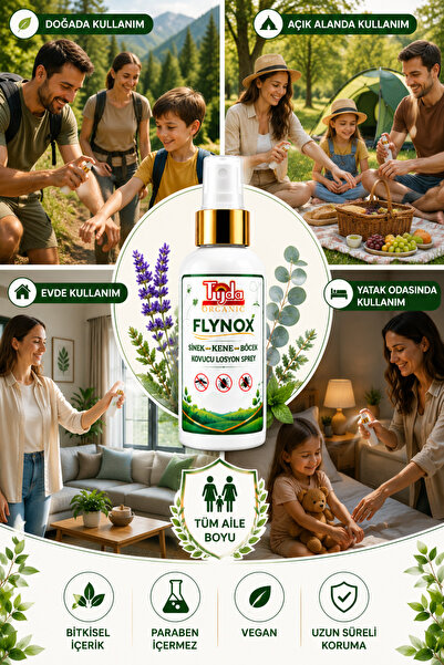 TİJDA FLYNOX SİNEK BÖCEK KENE KOVUCU LOSYON SPREY 150 ML DOĞAL BİTKİSEL TÜM VÜCUT SEYAHAT TATİL BOY
