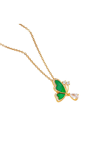Black Season Gold Plated Zircon and Shell Butterfly Necklace
