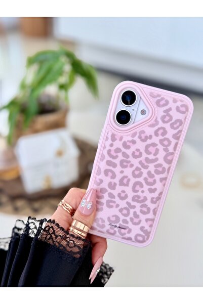 Go Aksesuar Iphone 16 Uyumlu Baskı PEMBE LEOPAR DERİ Tasarımlı Esnek Koruyucu...