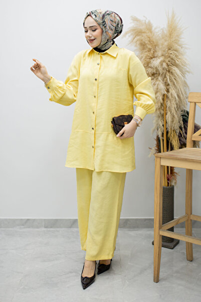 Tesettür Dünyası Buttoned Modal Suit Tsd260169 Yellow