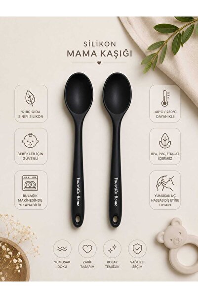 elfnur Set of 2 Silicone Food and Egg Spoons |   Nutrition Spoon 20 cm