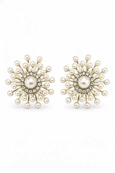 Jack Ferrero Elegant Pearl and Zircon Stone Star Design Gold Color Women Earr...