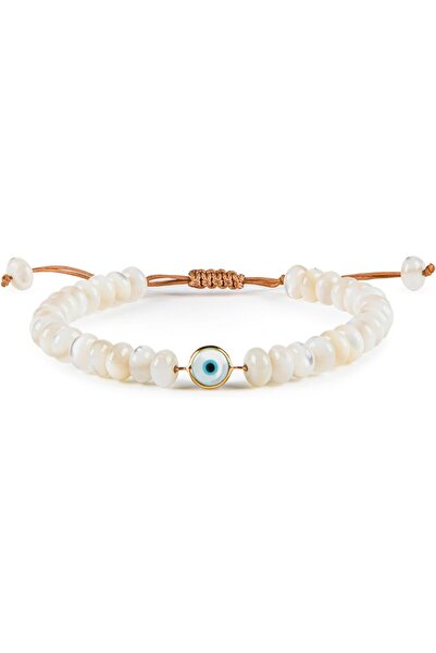 MINZA Tiara Women's Bracelet, 18K Gold, Beaded Bracelet, with Shell Stone & S...