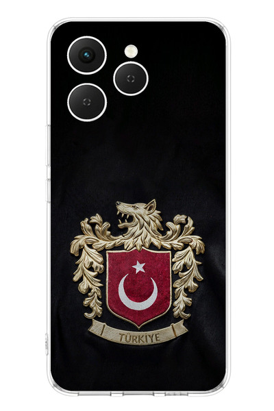 TechTree Tecno Spark 40 Uyumlu Türk Sembolü Kurt ve Bayrak Desenli Baskılı Si...