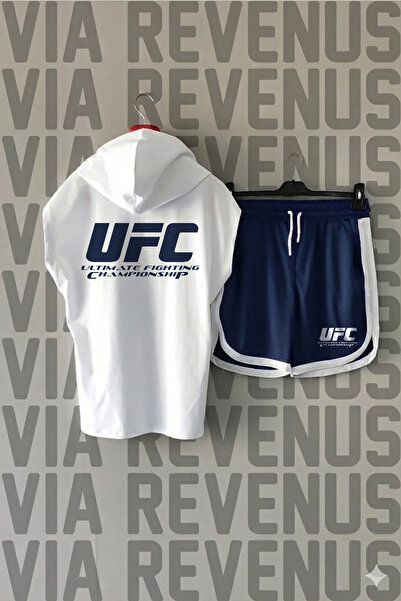 Vordevia Tricou sport cu glugă și mâneci zero imprimat UFC față și spate și p...