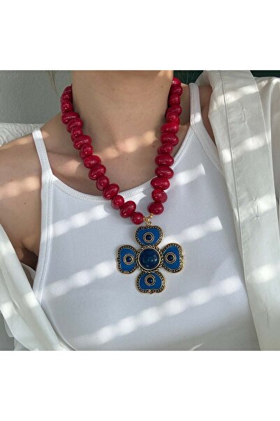Alice İsstanbul Burgundy Beaded Clover Necklace