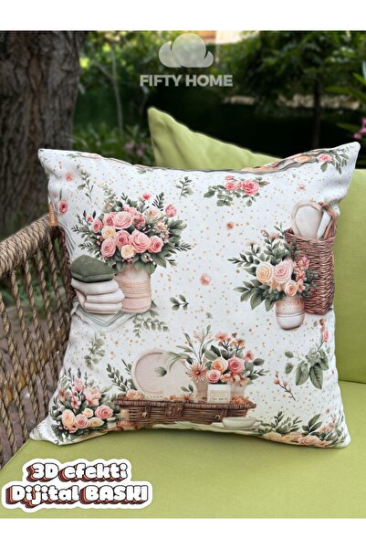 Fifty Home 1 Pcs Kirlent Kilifi Digital Printing 43X43 cm Summer-Themed Garde...