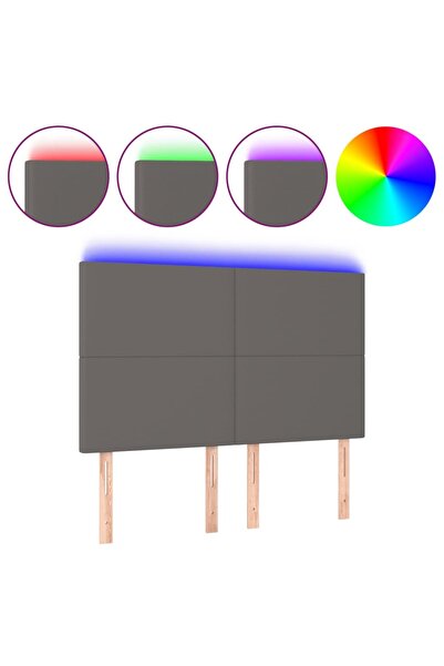 vidaxl Tăblie de pat cu LED, gri, 144x5x118/128 cm, textil